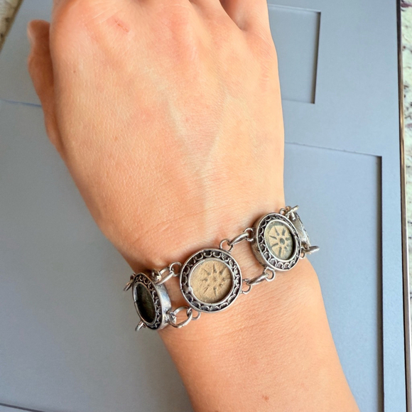 Antique Rare Bronze 8 Widow's Mite Ancient Coins Sterling Silver 950 Bracelet - Picture 7 of 8
